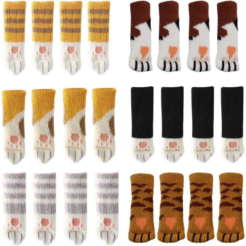 24 Niedliche Stuhlsocken Mit Katzenpfotenmuster, Stuhlbeinschutz, Bodenschutz, Kratzfest Und Geräuschdämpfend, 24 Stück (6 Sets)