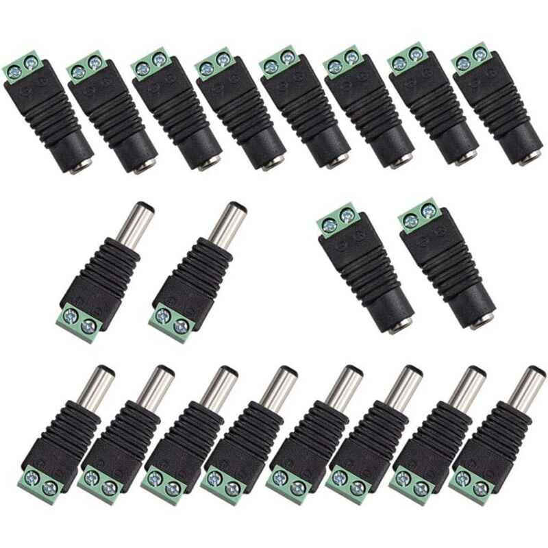 20 Stück Dc-stromanschluss Stecker/buchse 2,1 X 5,5 Mm Stecker 12 V Buchsenadapter, Für Cctv-kamera, Dvr, Sicherheitssystem, Led-lichtstecker