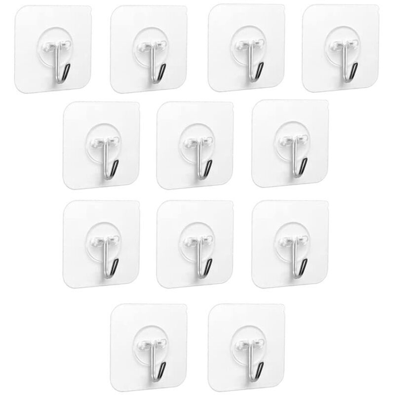 Klebehaken – 12 Stück Transparente Selbstklebende Haken, 5 Kg (max.), Zum Aufhängen Im Bad, In Der Küche, An Der Decke, An Der Wand, An Der Tür, Für Bademäntel, Handtuchhalter (12 Stück)