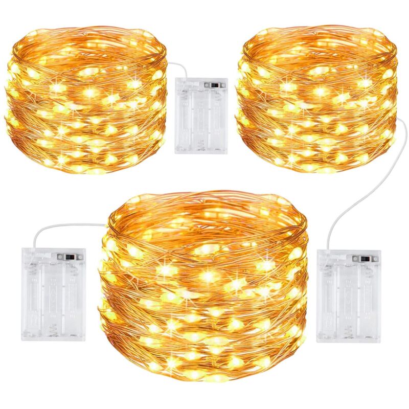 Lichterketten [3er-pack], Weihnachts-lichterketten, 10 M, 100 Leds, Wasserdicht Für Drinnen Und Draußen, Romantische Dekoration Für Schlafzimmer, Hochzeit, Party, Abend, Garten, Warmweiß