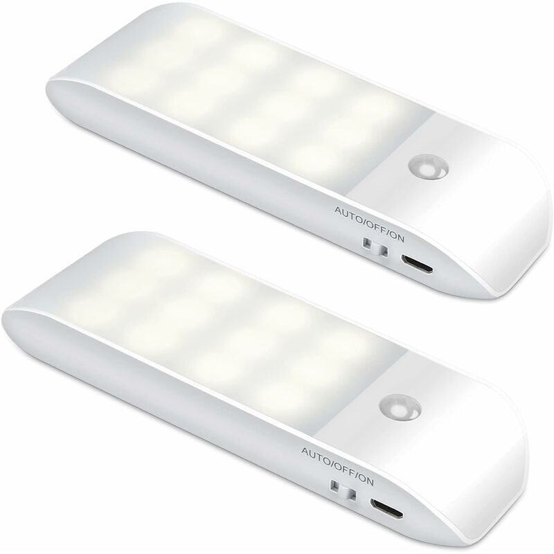 Automatisches Led-nachtlicht, 12 Leds, Usb-wiederaufladbar, Mit Bewegungssensor, Magnetischem Klebestreifen, 3 Modi (auto/ein/aus) Für Schlafzimmer, Treppenhaus, Kleiderschrank, Flur, 2 Stück