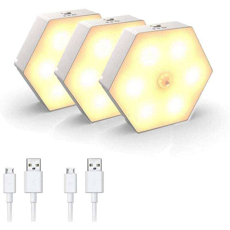 Warmlicht 2w, 3-teiliges Set Intelligenter Sensorlampen, Wiederaufladbare Nachttischlampe Für Schlafzimmer, Mit Usb-anschluss, Geeignet Für Kleiderschrank, Garderobe, Flur