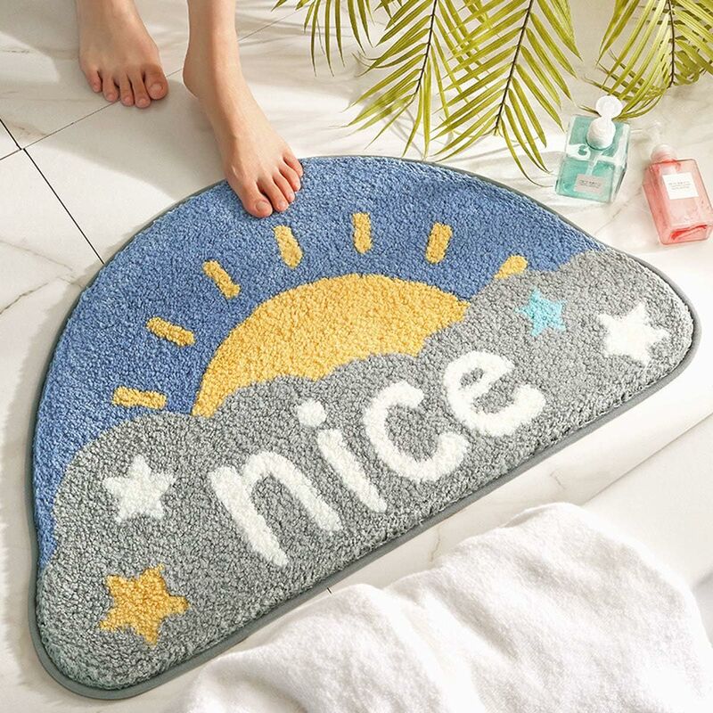 Kleine Rutschfeste Badezimmermatte, Halbkreisförmiger Teppich, Saugfähiges Fußkissen (happy Sunlight)