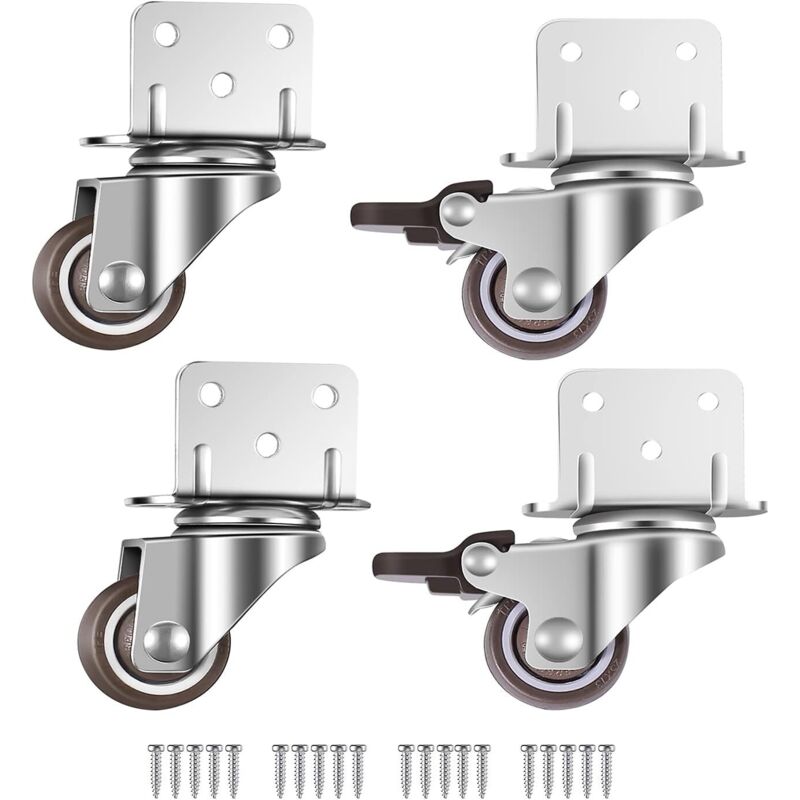 Set Mit 4 Kleinen Schwenkbaren Möbelrollen, 25 Mm Mit Bremse, L-förmige Montageplatte, Geeignet Für Möbel, Blumenständer, Kinderzimmer (25 Mm)