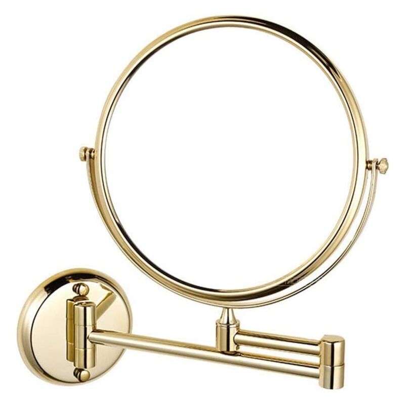 8" Wandmontierter Kosmetikspiegel, Doppelseitig Schwenkbar, Ausziehbar, Klappbarer Rasier- Und Badezimmerspiegel, 5-fache Vergrößerung, Gold