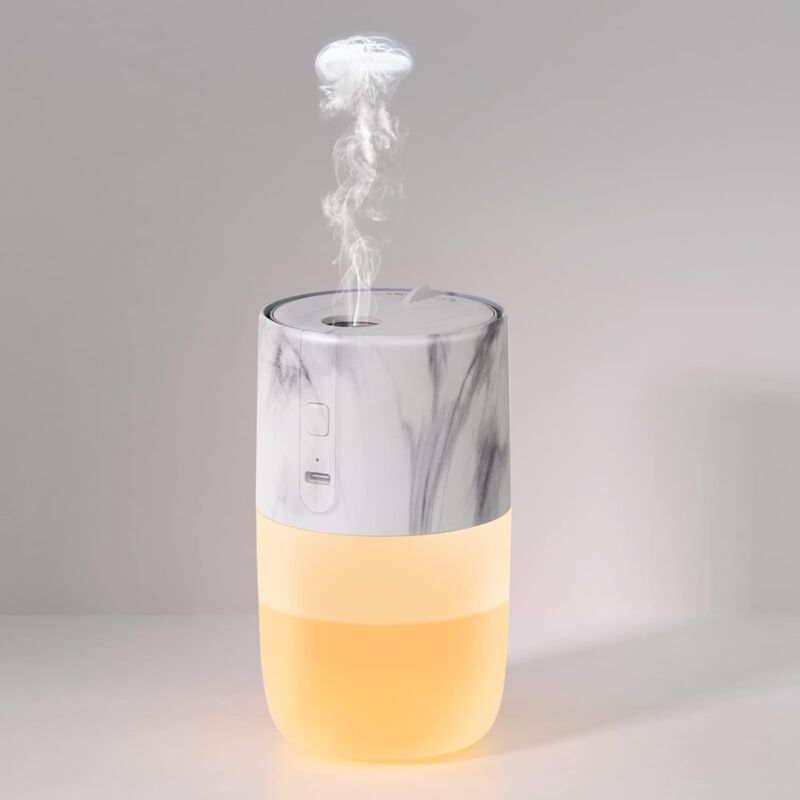 Mini-luftbefeuchter, 300 Ml Ultraschall-luftbefeuchter Mit Quallen-rauchring, Usb-aufladbarer Luftbefeuchter Mit 7 Mehrfarbigen Leds Für Auto, Reisen, Schlafzimmer (weiß)