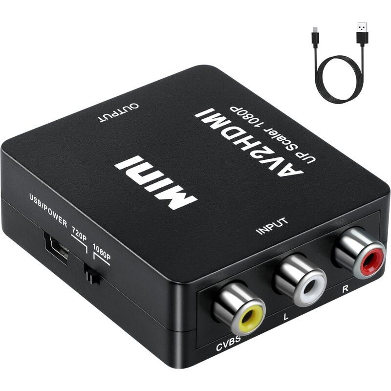 Rca-zu-hdmi-adapter, Av-zu-hdmi-audio-video-konverter, Unterstützt 1080p, Mit Usb-stromkabel Für Ps2, Gamecube, Vhs, Kamera, Laptop, Dvd, Stb