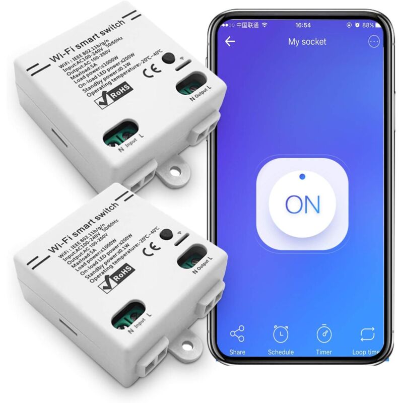 Wifi-smart-schalter, Intelligenter Universeller Drahtloser Fernschalter Mit Sprachsteuerung Und Timer, Diy-schalter, 2,4-ghz-wifi-fernschalter, Kompatibel Mit Alexa, Google Assistant, Ifttt (2er-pack)