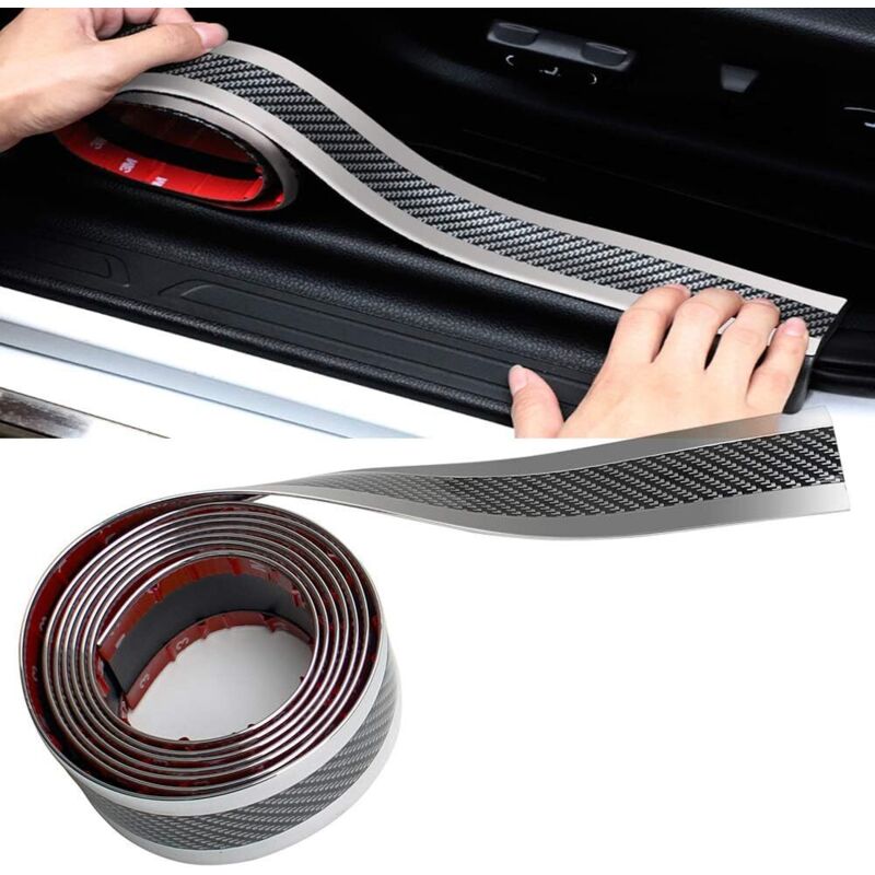 Türschwellen-schutz, 5 Meter Carbonfaser-türschwellen-schutz Für Autotüren, Stoßstangenschutz, Kratzschutz-aufkleber Mit Starkem Kleber Und Schaber