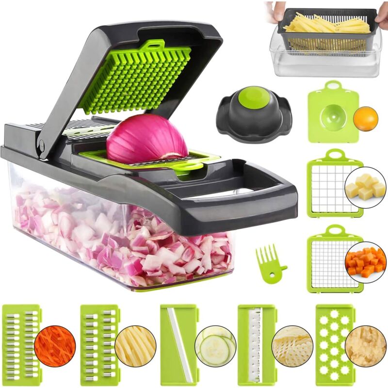 Mandoline, 12-in-1-multifunktions-gemüseschneider, 7 Austauschbare Edelstahl-schneideaufsätze Mit Eiertrenner, Handschutz, Ideal Zum Schneiden Von Obst