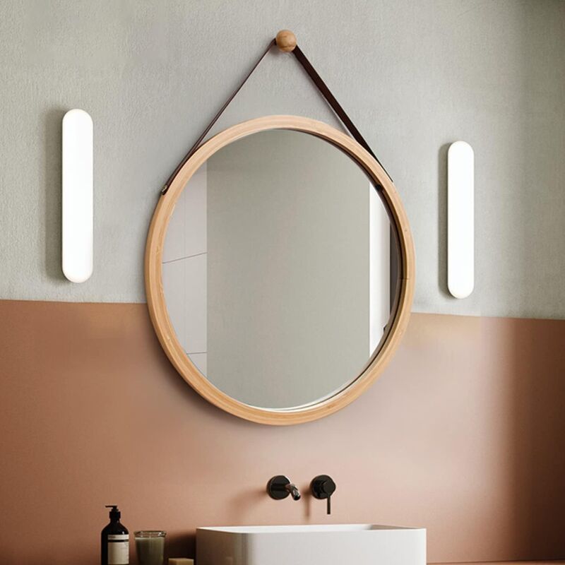 45 Cm Runder Wandspiegel Für Das Badezimmer, Dekorativer Spiegel Mit Holzrahmen Und Haken, Für Schlafzimmer Oder Ankleidezimmer