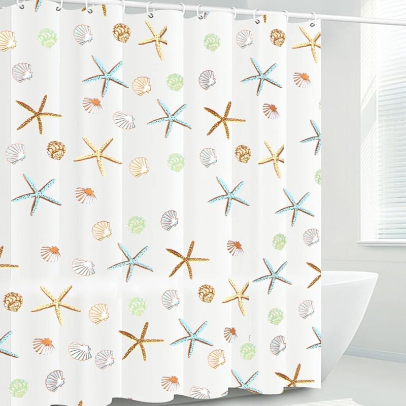 Duschvorhang 180 X 180 Cm, Wasserdichter Und Schimmelresistenter Peva-duschvorhang, Mit 12 Vorhangringen, Seestern-muster
