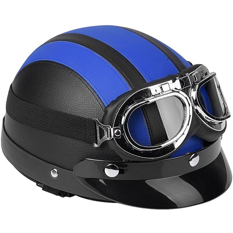 Universeller Halbhelm Aus Kunstleder Mit Uv-schutzvisier Für Motorrad/roller, Blau