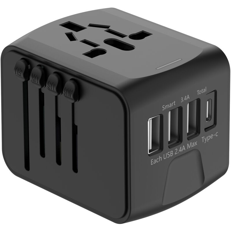 Universeller Internationaler Reiseadapter Mit 3 Usb-anschlüssen Und 1 Typ-c-anschluss, 1500 W, Stecker Für Frankreich, Usa, Kanada, Großbritannien, Eu, Australien, China Und Japan
