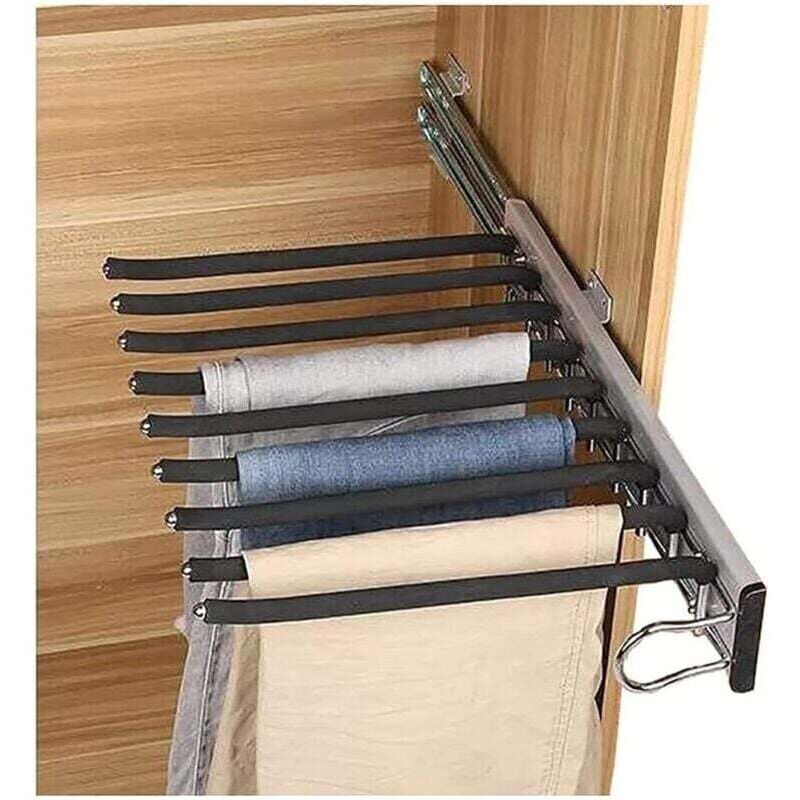 Schiebe-hosenbügel Mit 9 Edelstahlstangen – Rutschfest – Maße 46 X 32,6 Cm – Für Effiziente Jeansaufbewahrung