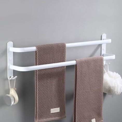 Weißer, Zweistöckiger Wandhandtuchhalter, 61 Cm Lange Handtuchstange, Handtuchhalter Aus Aluminium Mit 2 Haken, Für Badezimmer, Hotel, Küche