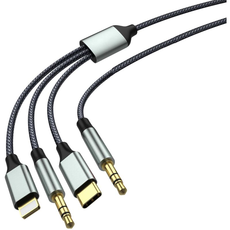 2 M Usb-c-zu-aux-auto-audiokabel, 3,5-mm-nylonkabel Mit Klinkenstecker (3-in-1-kabel) Für Kopfhörer Und Smartphone