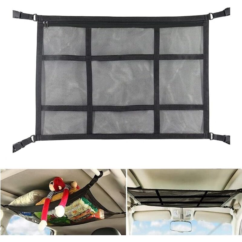 78 X 53 Cm, Autodach-aufbewahrungsnetz, Verstellbare D-ring-schnalle, Autodach-aufbewahrungsorganizer Für Pkw, Lkw, Suv, Reisen, Camping, Innenausstattung
