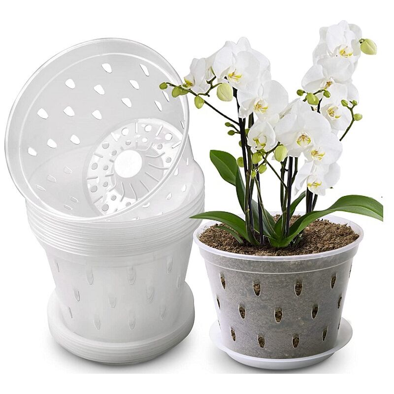 Zoll-kunststoff-orchideentöpfe Ohne Tablett, Durchsichtige Orchideentöpfe, Pflanzentöpfe Mit Wurzelkontrollnetz Und Löchern, 10 Stück