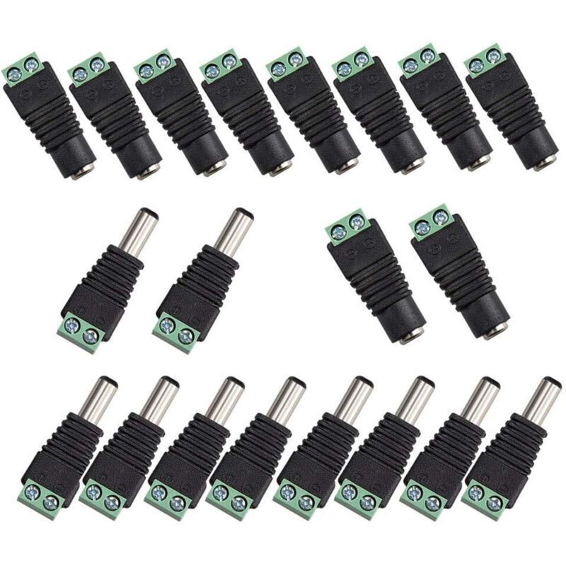 20 Stück Dc-stromanschluss Stecker/buchse 2,1 X 5,5 Mm Stecker 12-v-buchsenadapter, Für Dvr-kamera, Led-licht, Sicherheitssystem