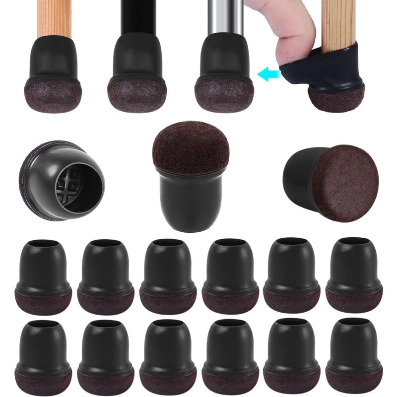 24 Stück Stuhlbeinkappen 14–19 Mm Mit Filzunterlagen, Möbelbeinschutz, Stuhlbeinschutzkappen