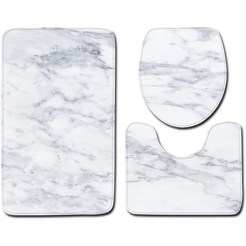 3-teiliges Set Aus Badematte Und Wc-abdeckmatte – Marmormuster – Rutschfestes Pvc – Schnell Absorbierend – Leicht Zu Reinigen