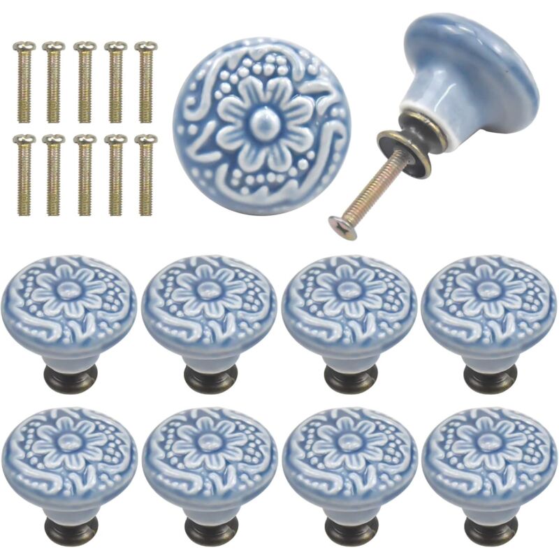 Grau 10-teiliges Set Vintage-keramik-tür- Und Schubladengriffe, 34 Mm Runde Schubladenknöpfe, Möbelknöpfe, Türknöpfe, Möbelgriffe Für Schränke, Kleiderschränke, Küche, Kinderzimmer
