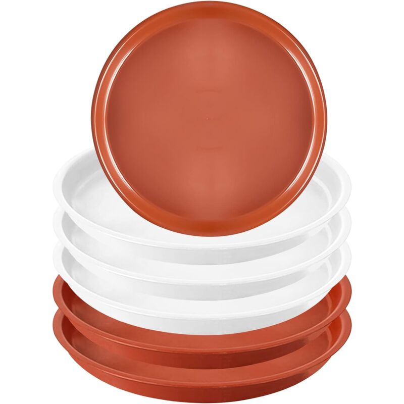 6er-pack Blumentopf-untersetzer, 20 Cm Kunststoff-pflanzschale, Wiederverwendbare Runde Pflanzuntersetzer Für Drinnen Und Draußen (braun & Weiß)