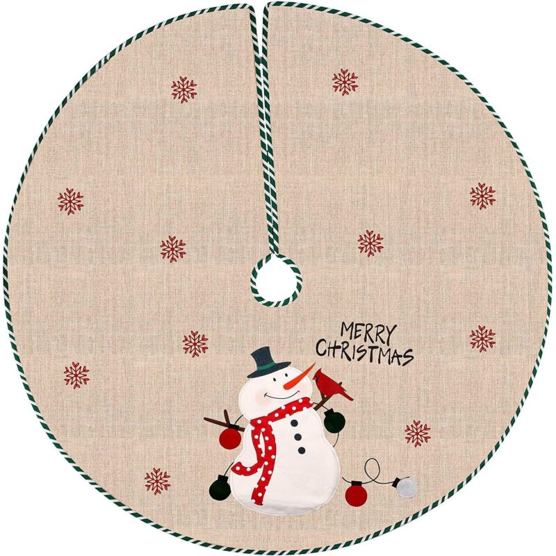 Weihnachtsbaumrock, Weihnachtsbaumabdeckung, Weihnachtsbaummatte, Runder Retro-weihnachtsbaumrock Aus Leinen Mit Schneeflocken – 108 Cm