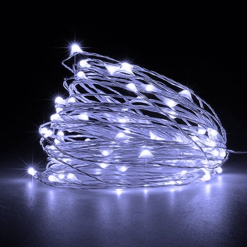 Led-lichterkette, [2er-pack] Batteriebetriebene Lichterkette Mit 5 M Und 50 Kaltweißen Leds Auf Silbernem Draht Für Schlafzimmer, Party, Hochzeit (kaltweiß)