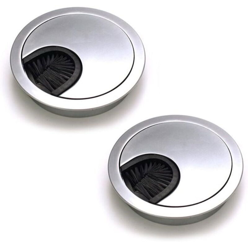 2er-set Runde Versenkte Kabelhalterungen, Kabelmanagement Aus Gebürstetem Stahl, Für Schreibtische, Durchmesser 60 Mm – Perl-silber-chrom