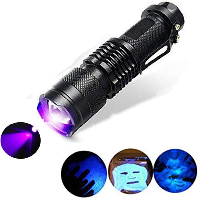Uv-taschenlampe, 300 Lm, Zoomfähig, 395 Nm Ultraviolettmodus Bei 395 Nm Zur Erkennung Von Hundeflecken, Zur Überprüfung Von Reisepässen Und Geld, Für Kosmetika Usw.