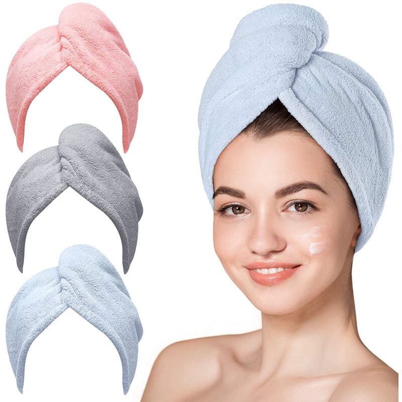 Haartuch, 3er-pack Super Saugfähige Mikrofaser-haartücher Mit Knöpfen Für Trockenes Haar, Badetuch Für Frauen
