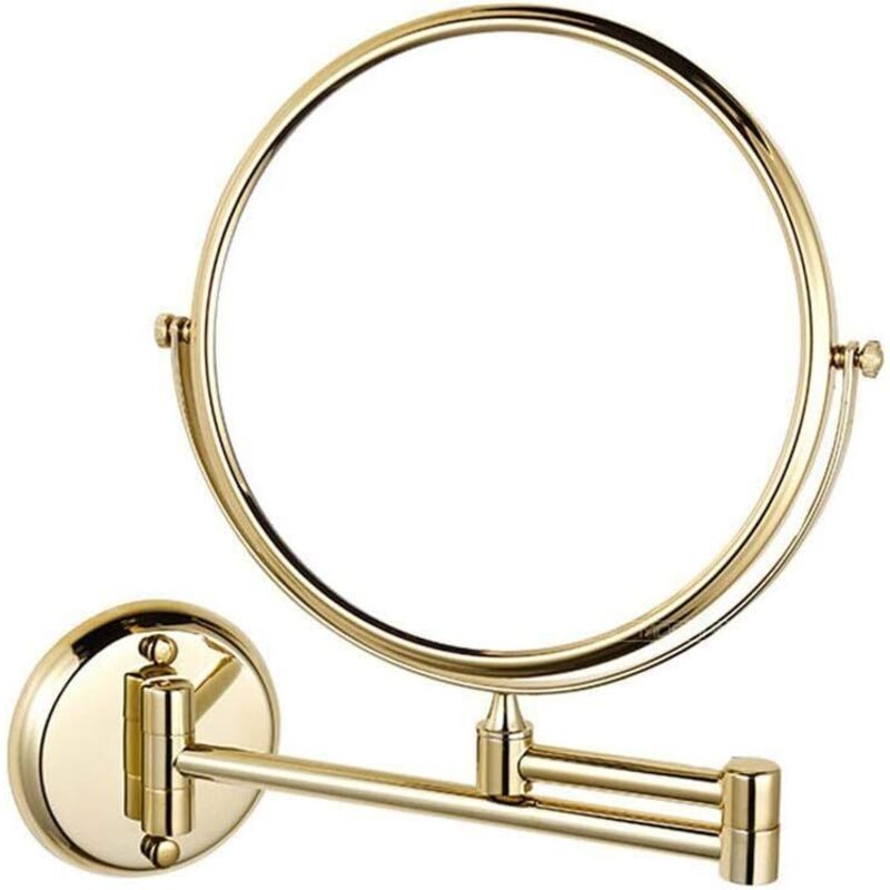 8" Wandmontierter Kosmetikspiegel, Doppelseitig, Schwenkbar, Ausziehbar, Klappbar, Rasier- Und Badezimmerspiegel, 5-fache Vergrößerung, Gold