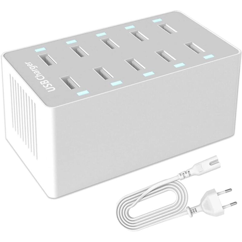 Usb-ladestation, 50 W Usb-hub Mit 10 Anschlüssen, Usb-ladegerät Mit Mehreren Anschlüssen Und Smart-detect-funktion, Kompatibel Mit Iphone, Galaxy, Ipad, Tablets Und Anderen Usb-ladegeräten