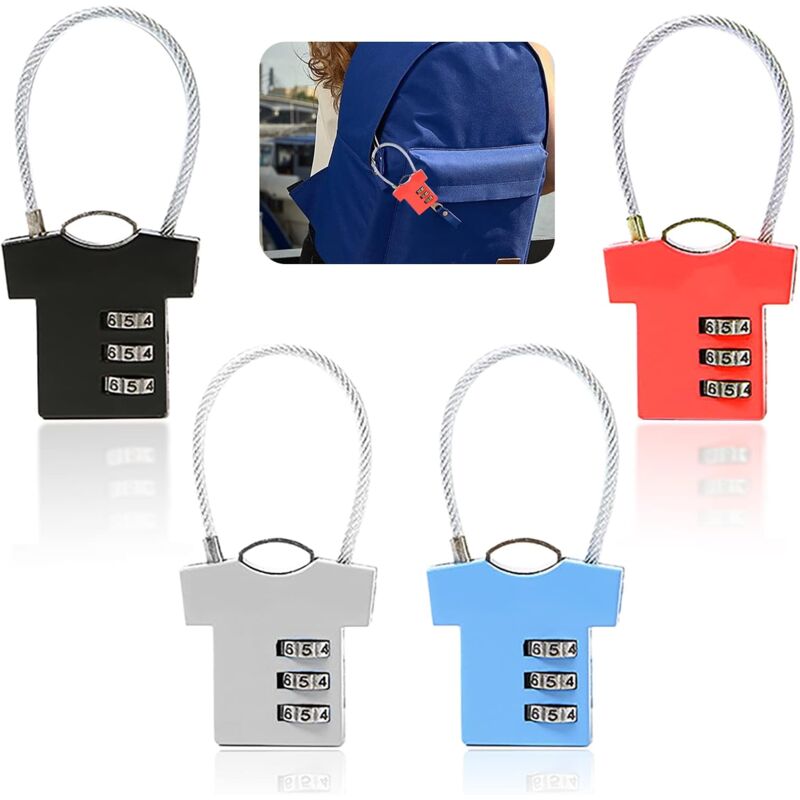 (4 Stück, Farbig) 3-stelliges Zahlenschloss, Kofferschloss, T-shirt-förmiges Schloss, Geeignet Für Reisetaschen, Fahrradschlösser