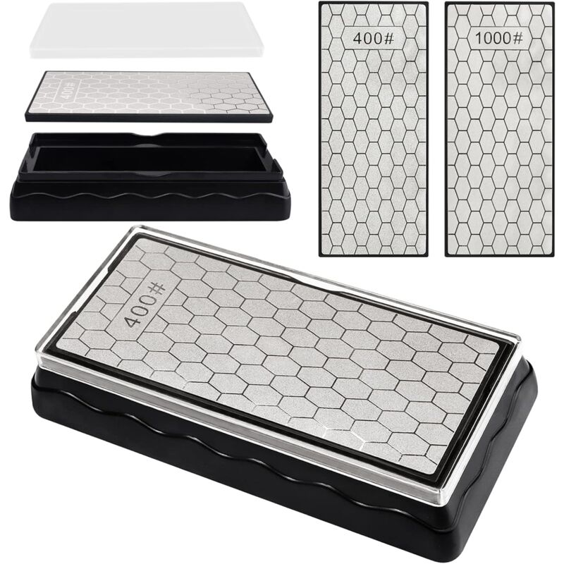 Diamant-doppelseitiger Schleifstein (körnung 400/1000, 185 X 92 X 40 Mm), Messerschärfer Aus Bienenwachs Mit Rutschfester Unterlage – Schleifwerkzeug Für Messer Und Scheren – Outdoor-küche
