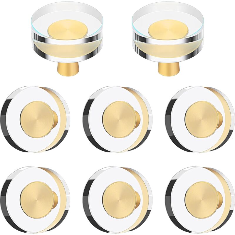 8 Stück Glas-kristallknöpfe (rund) Messing-schubladenknöpfe Runde Schrankgriffe Messing-glasknöpfe Goldfarbene Möbelbeschläge Glas-kommodenknöpfe