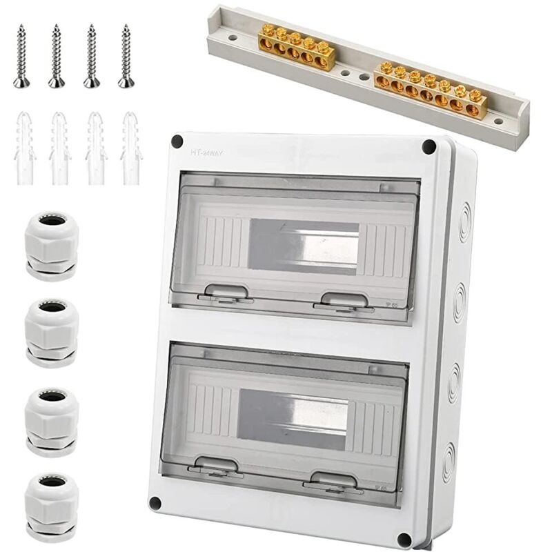 Wasserdichter Schaltkasten, Wasserdichter Schaltkasten Für Den Außenbereich Ip65, 24 Module, Mit 7 Klemmen, 4 Steckverbindern, Für Den Außenbereich, Industrieanlagen, Ladestationen (24 Module)