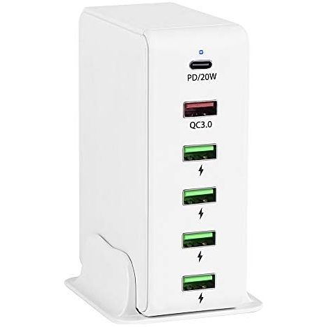 65-w-usb-ladegerät Mit 6 Anschlüssen – 20-w-usb-c-schnellladung Und Quick Charge 3.0 – Kompatibel Mit Iphone 12 Mini, Xiaomi Redmi Note 10 Pro – 6 Anschlüsse
