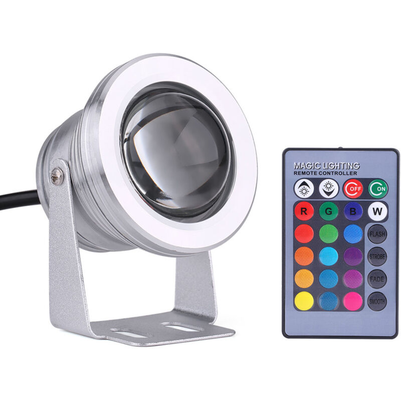 10w 12v Rgb Led-flachleuchte, Wasserdicht, Fernbedienung, Energiesparend, Außenleuchte Für Boote, Aquarien Und Gärten (silberweißer Rumpf)