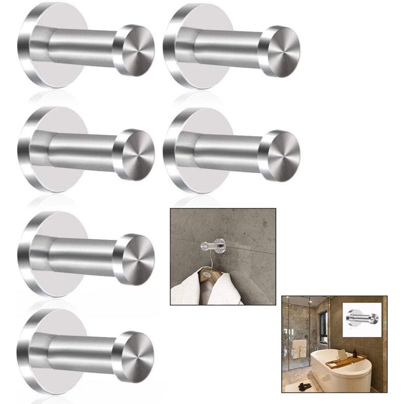 6 Stück Wandmontierte Kleiderhaken, Gebürsteter Edelstahl, Bad-kleiderhaken, Wandmontierte Kleiderhaken, Chrom-finish, Runde Basis