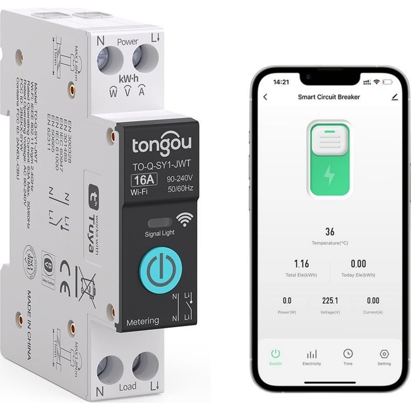 Intelligenter Schalter, 1-poliger Wlan-leistungsschalter, 16-a-diy-schalter, Kompatibel Mit Alexa, Google Assistant, Smart Life Und Tuya – Messung, Sprachsteuerung Und Zeitfunktion