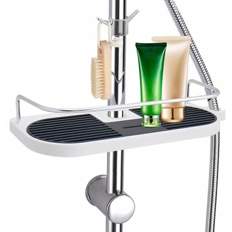 Teleskop-duschablage Mit Verstellbarer Stange, Aluminiumlegierung Mit 2 Haken, Kein Bohren Erforderlich, Handtuchablage Für Die Dusche, Seifen- Und Shampoohalter, 19–25 Mm Alove