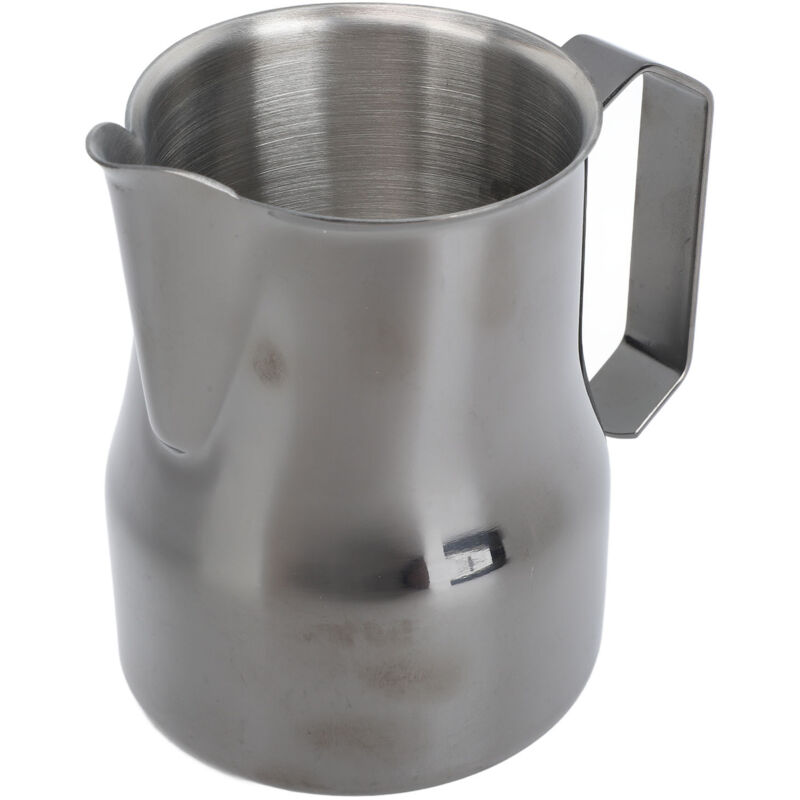 Milchkännchen 450 Ml, Edelstahl 304, Mit Dampfgarer, Goldfarben, Mit Ausguss, Spritzschutz (schwarz)