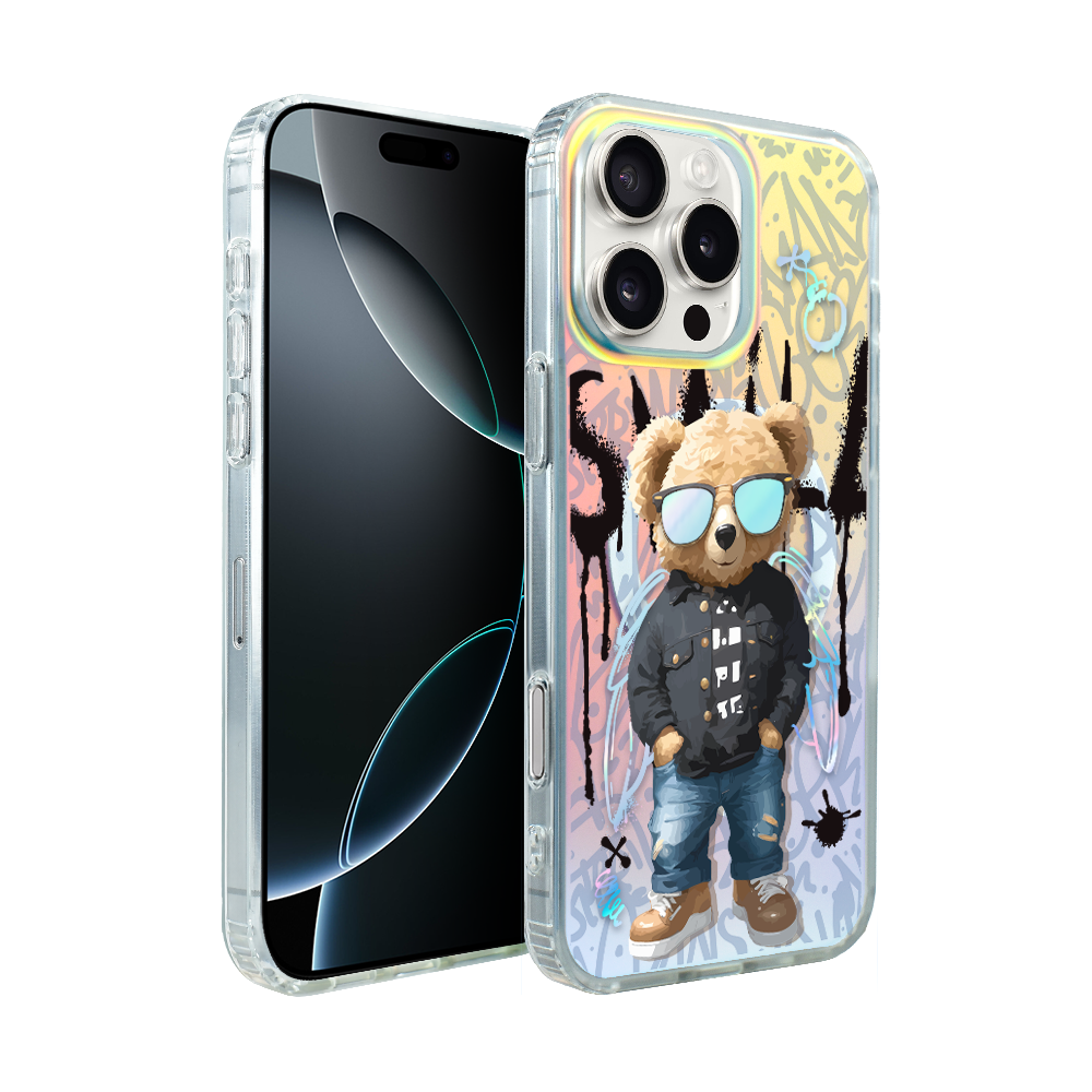 Iphone 16 Pro Max Ibizu California Sunset Hülle Mit Magsafe, Farbwechsel, Graffiti-junge, Künstlerischer Teddybär