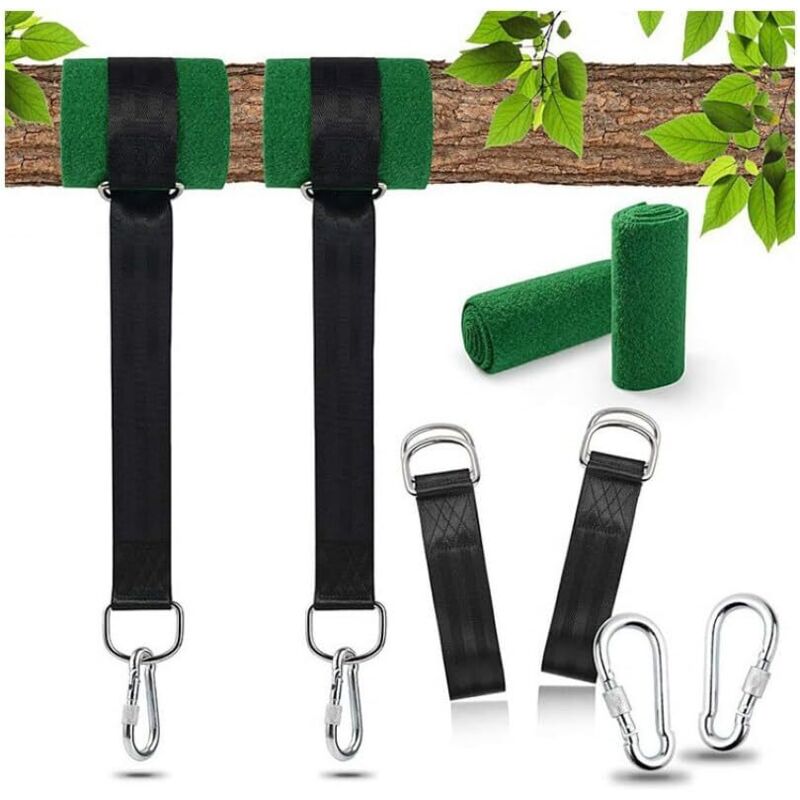 2 Stück Verstellbare Baumschaukelgurte, Karabiner Aus Aluminiumlegierung, Baumschutz Inklusive, Robuster Karabiner, Einfach Zu Montieren