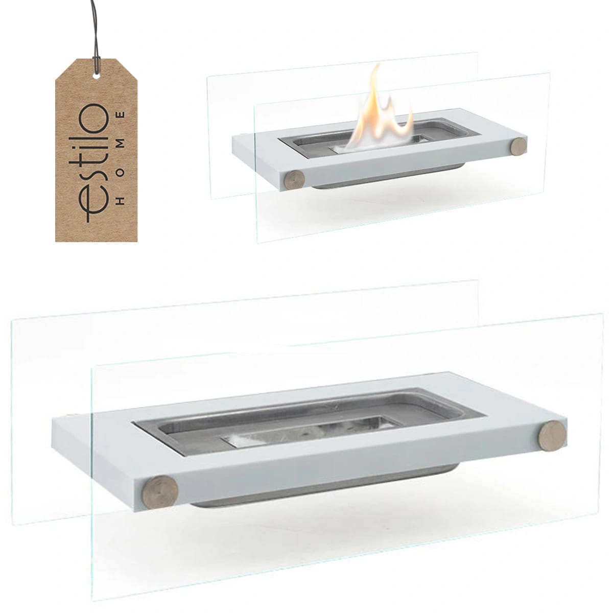 Freistehender Rechteckiger Tischkamin Bio-kamin Weiß 35 Cm - Madryt Weiß