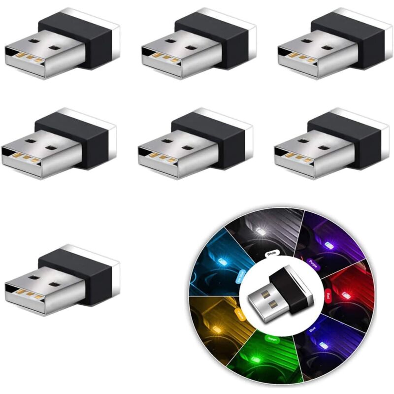 7-teiliges Set Usb-led-ambientebeleuchtung Für Den Fahrzeuginnenraum, Mini-universal-usb-leuchten Mit Stecker Für Den Kofferraum.