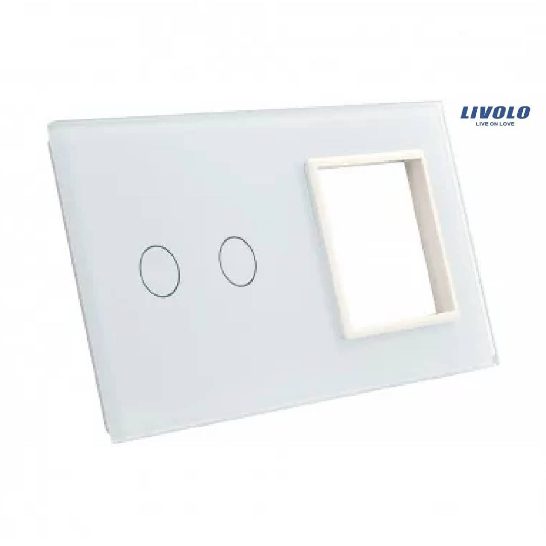 Livolo Doppelglas-paneel Weiß 702g-61 Schalter 2 + Gn